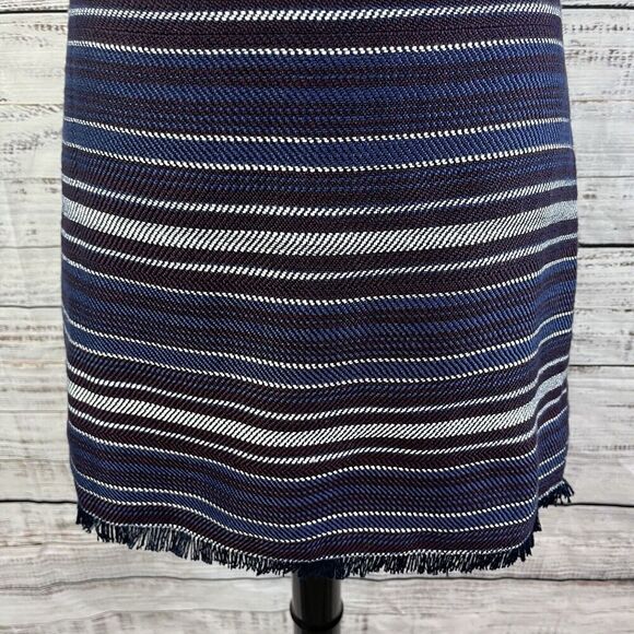 Ann Taylor Loft Skirt size 10 Navy Blue Purple Striped Tweed A Line Fringe Knee - Picture 5 of 9